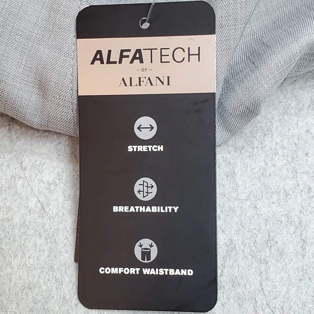 Alfani Men Pants 40W 30L Grey Dress Pants ALFATECH Zipper Button Relaxed 30